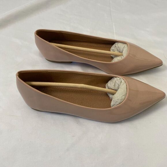 NEW ASOS DESIGN Preppy Patent Blush Pink Nude Lucky Pointed Ballet Flats US 5 - Picture 3 of 7